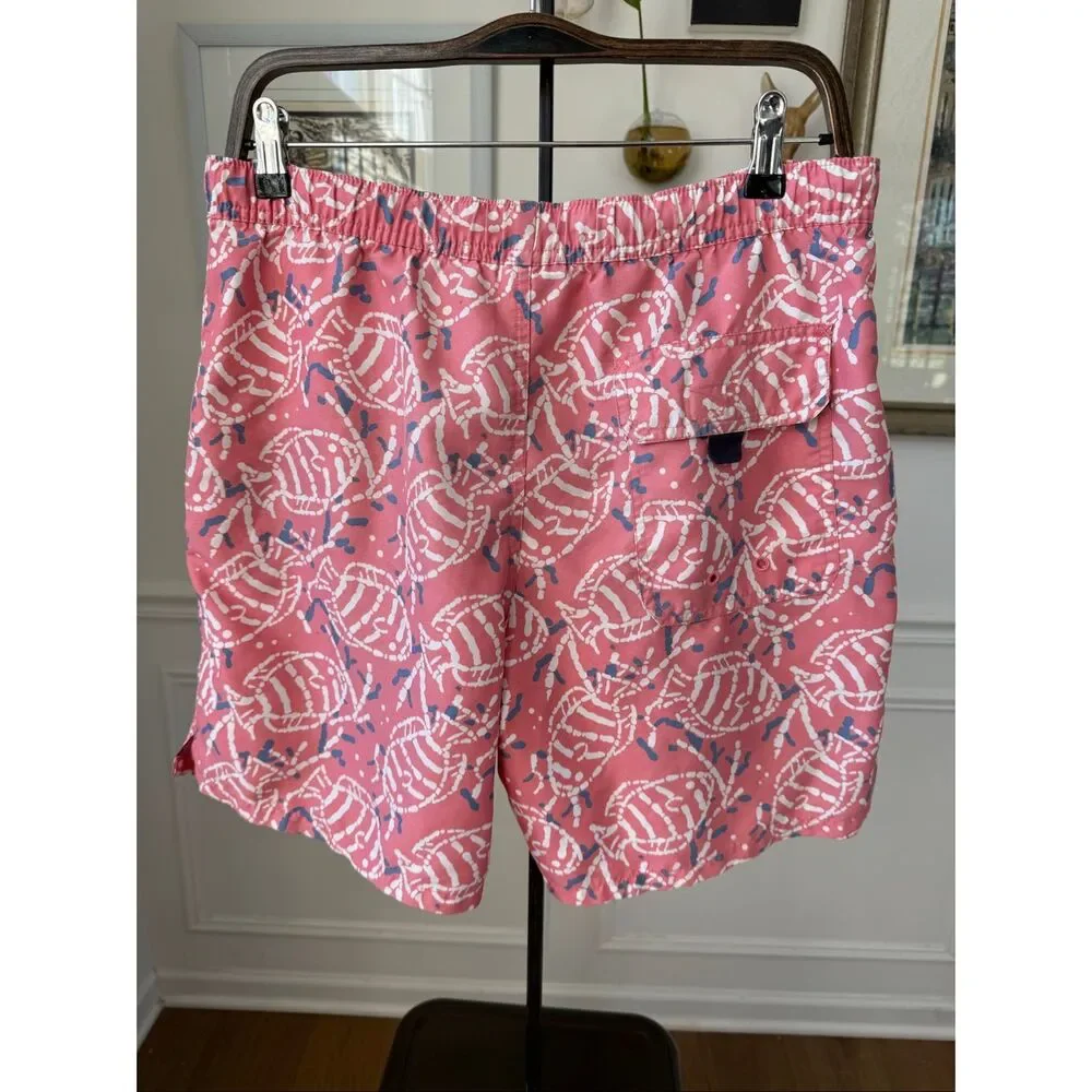 Vineyard Vines Chappy Pink Fish Skeleton Swim Trunks $100 XS